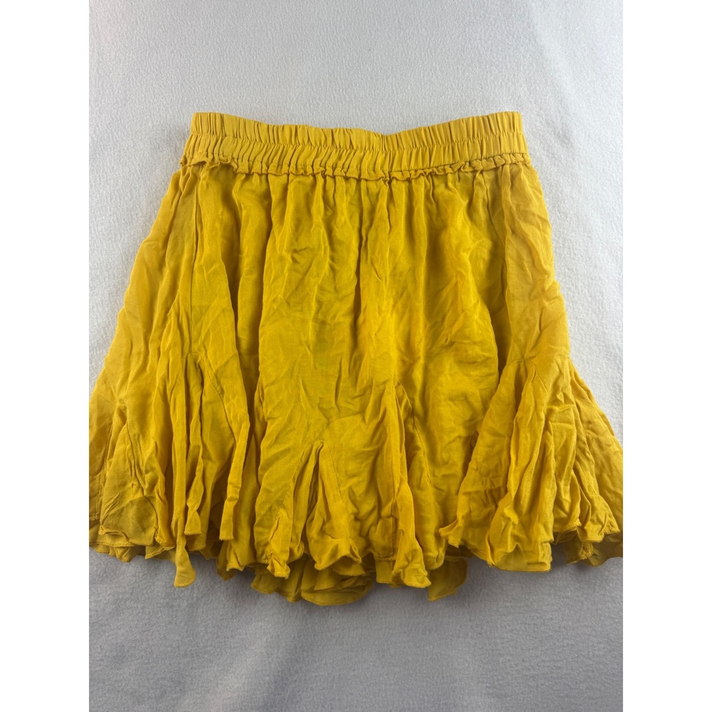 Umgee Ruffle‎ Mini Skirt Elastic Waistband Drawstring Yellow Women's Size S - Picture 7 of 7